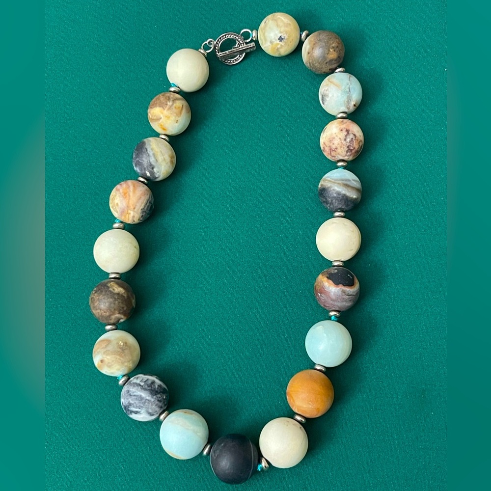 Chunky Statement Necklace – Round Multicolored Earth Tone Stones